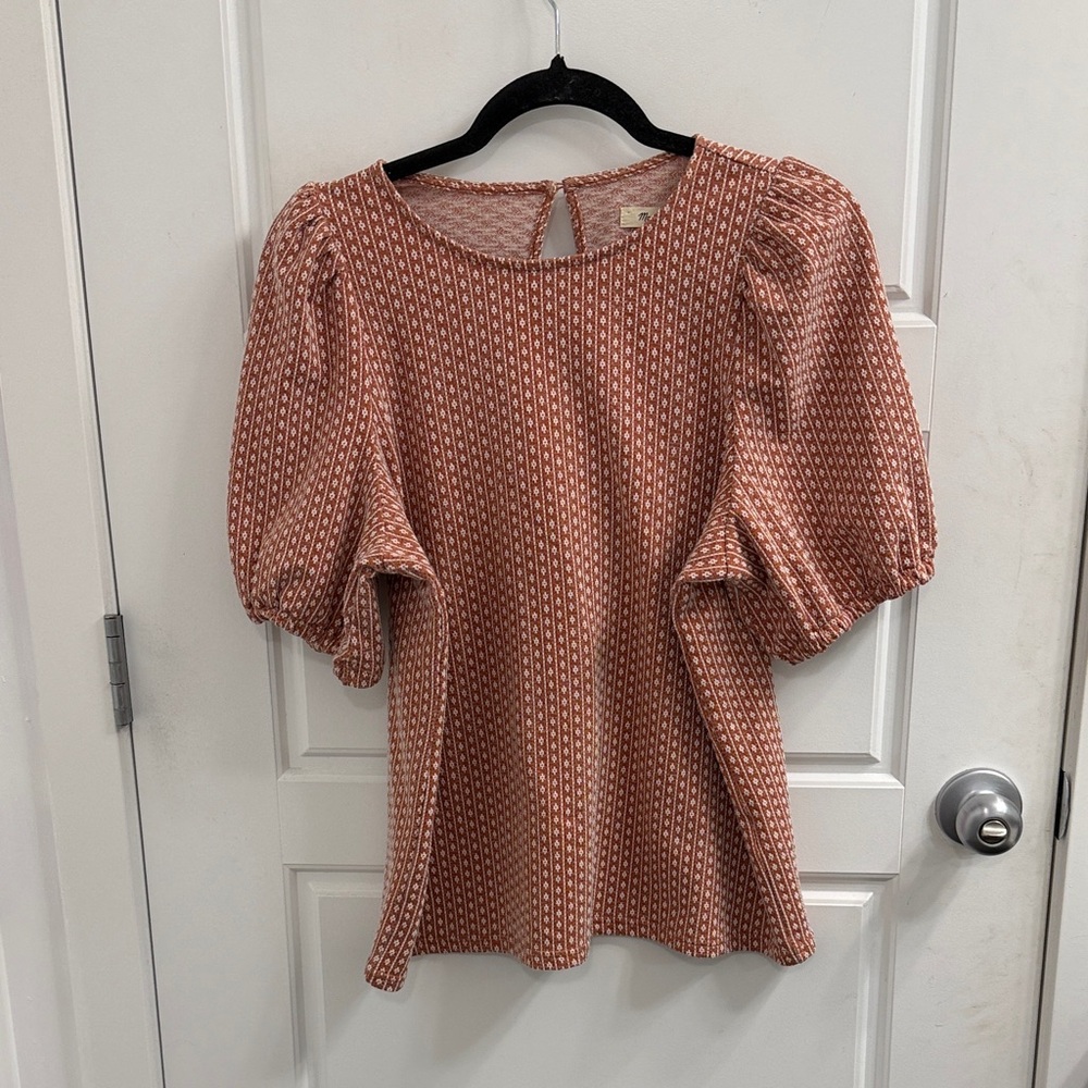 Madewell Women's Puff Sleeve Top - Rust‎ Pattern Size Large